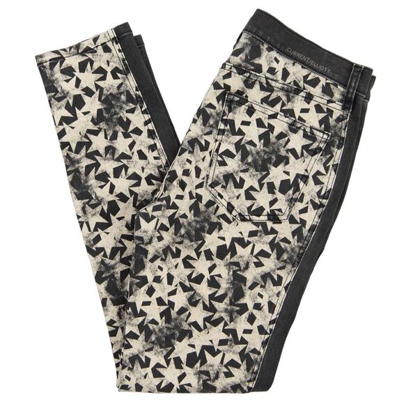 Current/Elliott Black Star Printed High Rise The Ankle Skinny Jeans Size 27 - Picture 3 of 7